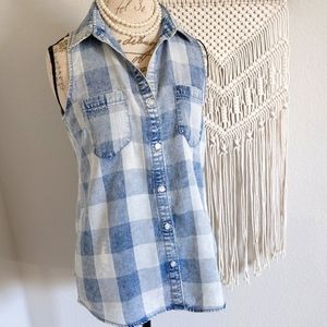 M, Love. Fire. Plaid Button Up Blouse
